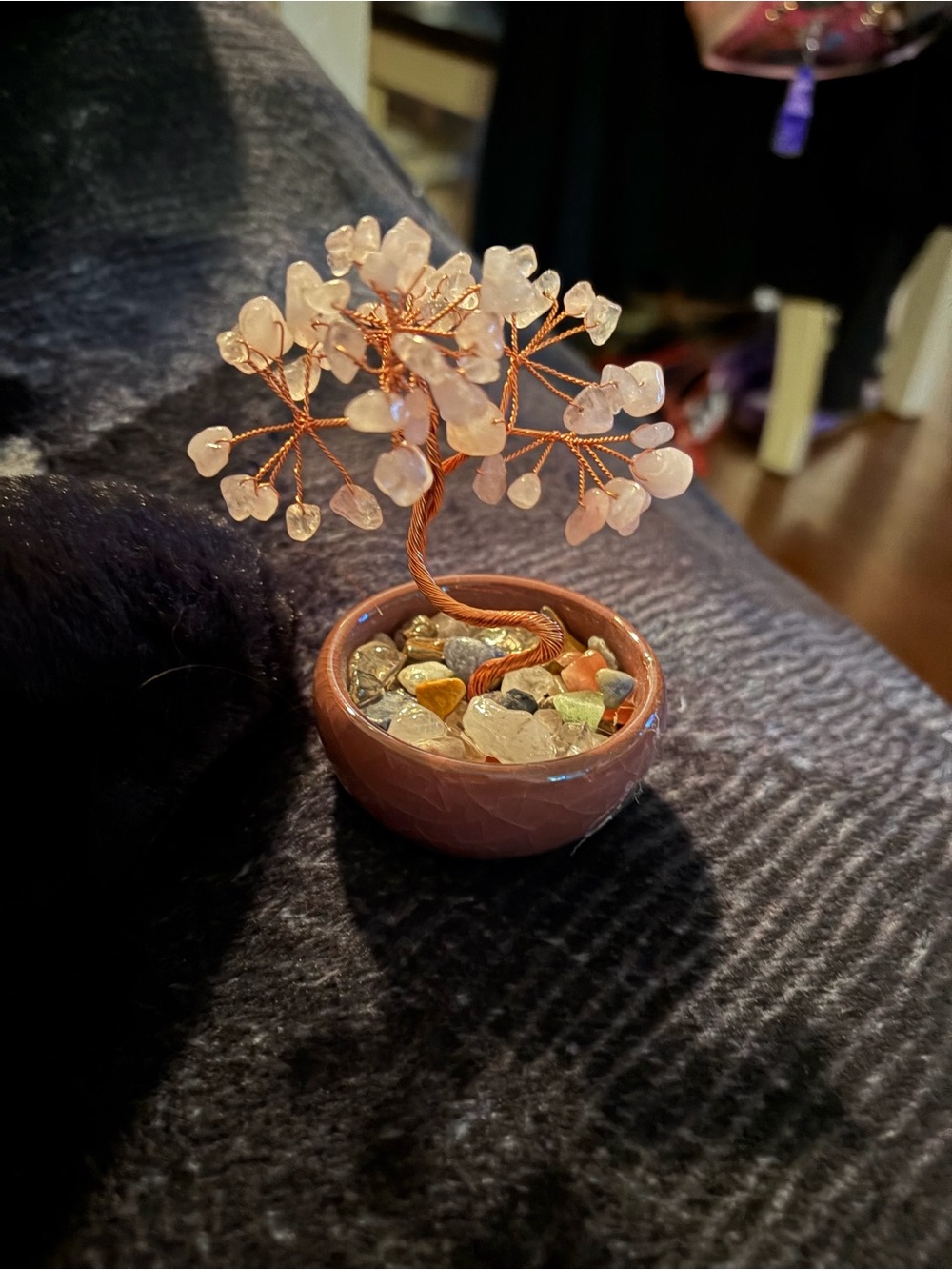 Rose Quartz Chip Tree in Ceramic Bowl